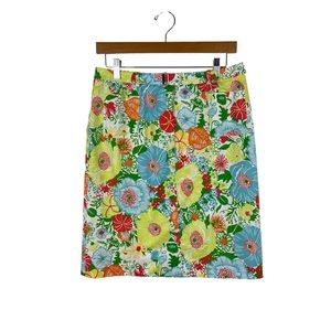 Talbots Womens Floral Tropical Print Stretch Cotton Skirt Belt Pockets S…